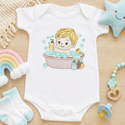 Boy in bathtub embroidery design - Bathing boy machine embroidery pattern - Baby Boy file - Instant digital download pes jef