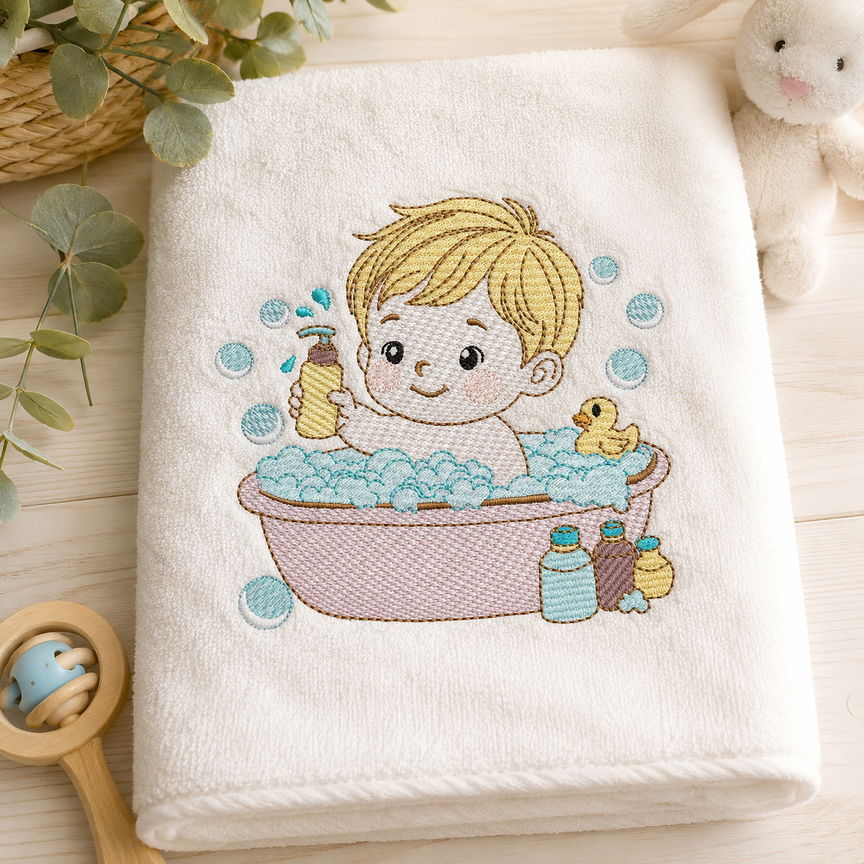 Boy in bathtub embroidery design - Bathing boy machine embroidery pattern - Baby Boy file - Instant digital download pes jef