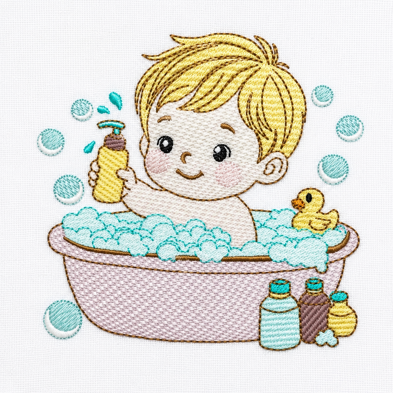 Boy in bathtub embroidery design - Bathing boy machine embroidery pattern - Baby Boy file - Instant digital download pes jef