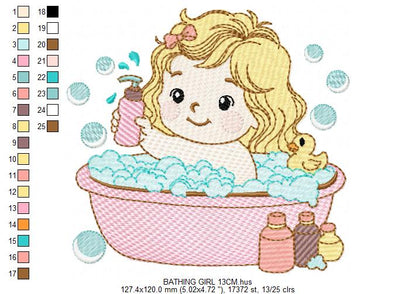 Girl in bathtub embroidery design - Bathing girl machine embroidery pattern - Baby Girl file - Instant digital download pes jef dst
