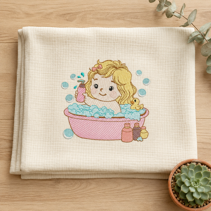Girl in bathtub embroidery design - Bathing girl machine embroidery pattern - Baby Girl file - Instant digital download pes jef dst