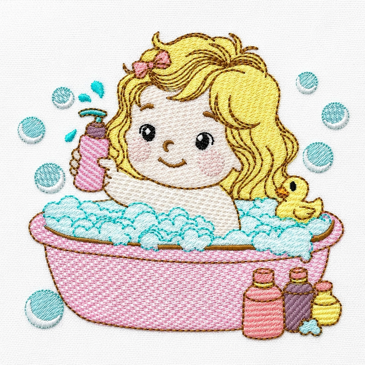 Girl in bathtub embroidery design - Bathing girl machine embroidery pattern - Baby Girl file - Instant digital download pes jef dst