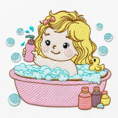 Girl in bathtub embroidery design - Bathing girl machine embroidery pattern - Baby Girl file - Instant digital download pes jef dst