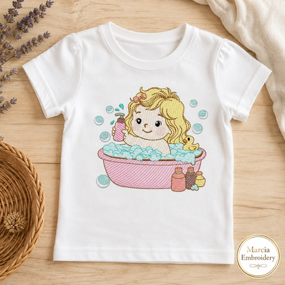 Girl in bathtub embroidery design - Bathing girl machine embroidery pattern - Baby Girl file - Instant digital download pes jef dst