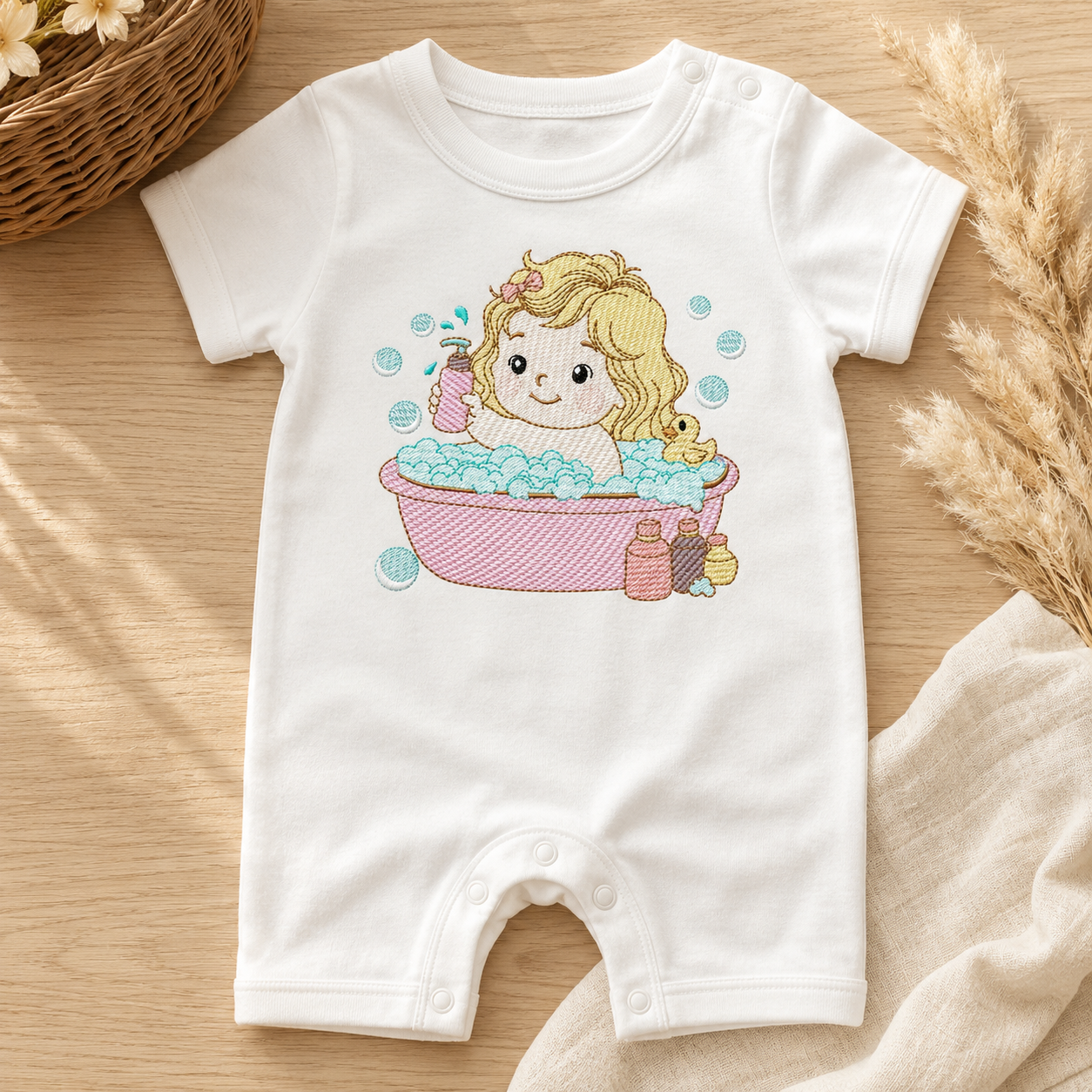 Girl in bathtub embroidery design - Bathing girl machine embroidery pattern - Baby Girl file - Instant digital download pes jef dst