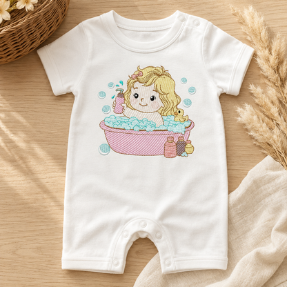 Girl in bathtub embroidery design - Bathing girl machine embroidery pattern - Baby Girl file - Instant digital download pes jef dst