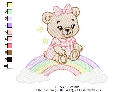 Baby Bear embroidery design - Sister Bear with rainbow machine pattern - Cute Teddy Bear (Digital download)