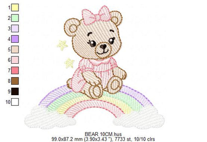 Baby Bear embroidery design - Sister Bear with rainbow machine pattern - Cute Teddy Bear (Digital download)