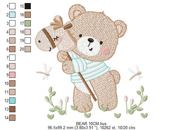 Teddy Bear embroidery designs - Baby boy Bear with toy horse machine pattern - Cute Teddy Bear (Digital download)
