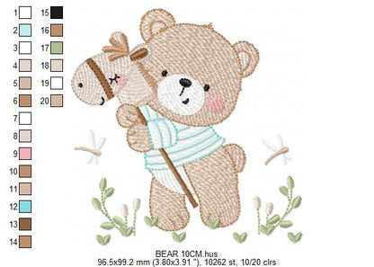 Teddy Bear embroidery designs - Baby boy Bear with toy horse machine pattern - Cute Teddy Bear (Digital download)