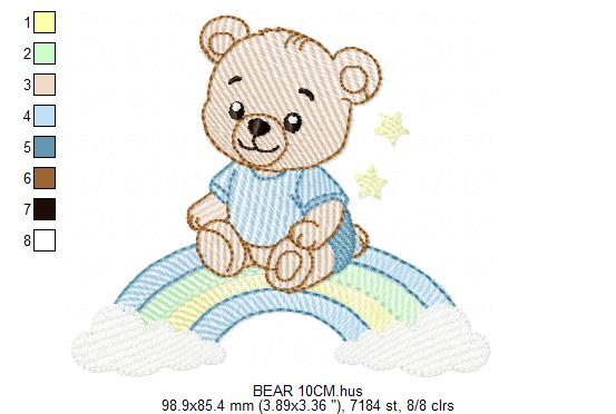 Baby Boy Bear embroidery design - Bear with rainbow machine pattern - Cute Teddy Bear (Digital download)
