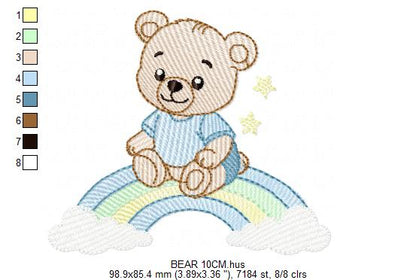 Baby Boy Bear embroidery design - Bear with rainbow machine pattern - Cute Teddy Bear (Digital download)