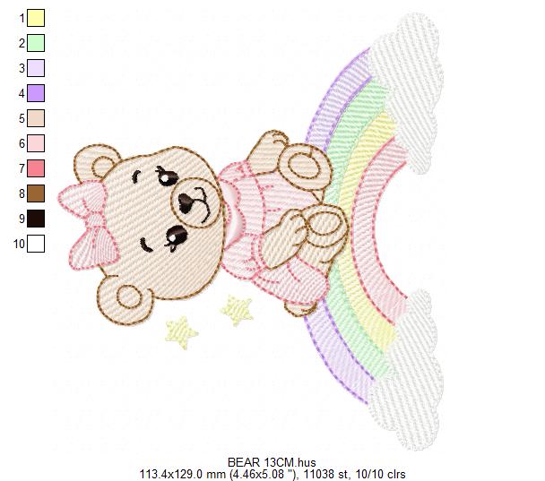 Baby Bear embroidery design - Sister Bear with rainbow machine pattern - Cute Teddy Bear (Digital download)