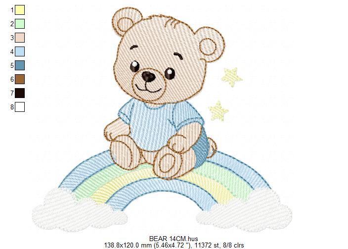 Baby Boy Bear embroidery design - Bear with rainbow machine pattern - Cute Teddy Bear (Digital download)