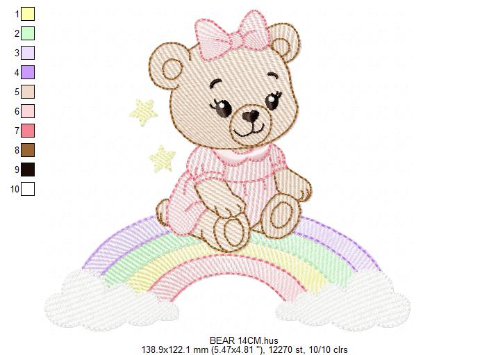Baby Bear embroidery design - Sister Bear with rainbow machine pattern - Cute Teddy Bear (Digital download)
