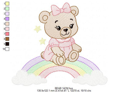 Baby Bear embroidery design - Sister Bear with rainbow machine pattern - Cute Teddy Bear (Digital download)