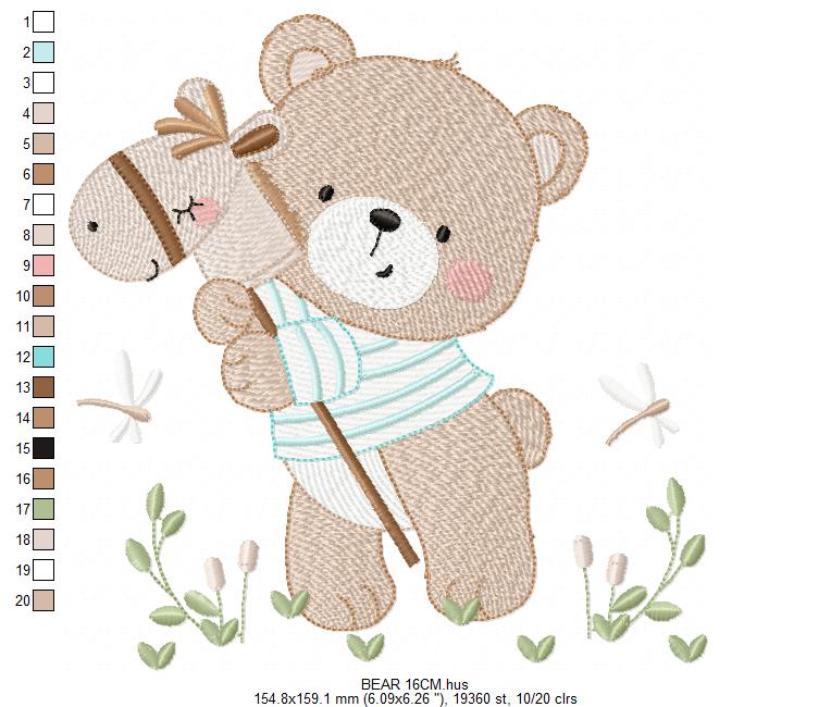 Teddy Bear embroidery designs - Baby boy Bear with toy horse machine pattern - Cute Teddy Bear (Digital download)