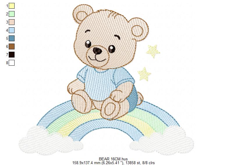 Baby Boy Bear embroidery design - Bear with rainbow machine pattern - Cute Teddy Bear (Digital download)