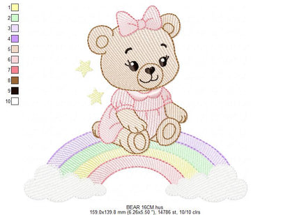 Baby Bear embroidery design - Sister Bear with rainbow machine pattern - Cute Teddy Bear (Digital download)