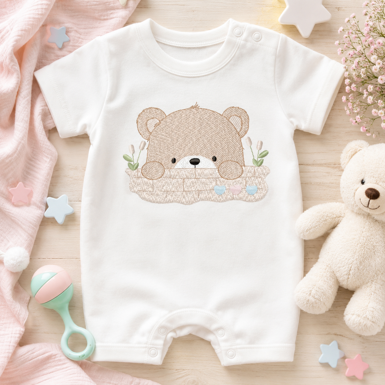 Peekaboo Teddy Bear embroidery designs - Baby boy Bear machine pattern - Baby Boy file (Digital download)