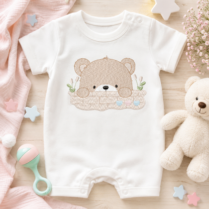 Peekaboo Teddy Bear embroidery designs - Baby boy Bear machine pattern - Baby Boy file (Digital download)