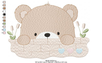 Peekaboo Teddy Bear embroidery designs - Baby boy Bear machine pattern - Baby Boy file (Digital download)