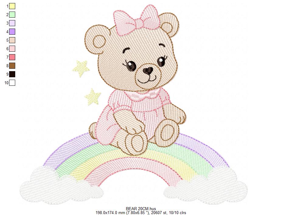 Baby Bear embroidery design - Sister Bear with rainbow machine pattern - Cute Teddy Bear (Digital download)
