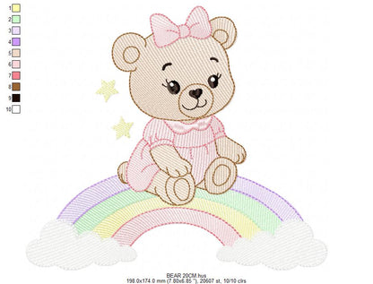 Baby Bear embroidery design - Sister Bear with rainbow machine pattern - Cute Teddy Bear (Digital download)