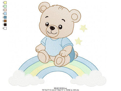 Baby Boy Bear embroidery design - Bear with rainbow machine pattern - Cute Teddy Bear (Digital download)