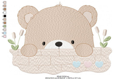 Peekaboo Teddy Bear embroidery designs - Baby boy Bear machine pattern - Baby Boy file (Digital download)