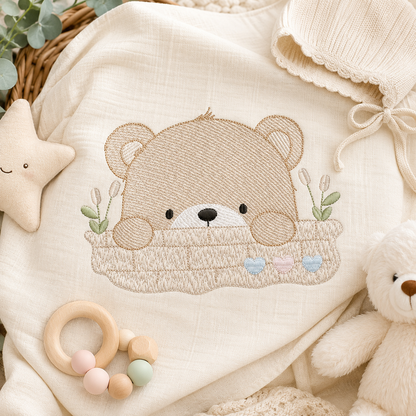 Peekaboo Teddy Bear embroidery designs - Baby boy Bear machine pattern - Baby Boy file (Digital download)