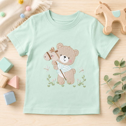 Teddy Bear embroidery designs - Baby boy Bear with toy horse machine pattern - Cute Teddy Bear (Digital download)