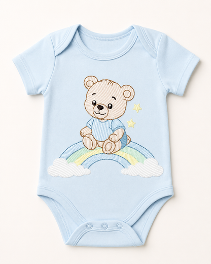 Baby Boy Bear embroidery design - Bear with rainbow machine pattern - Cute Teddy Bear (Digital download)