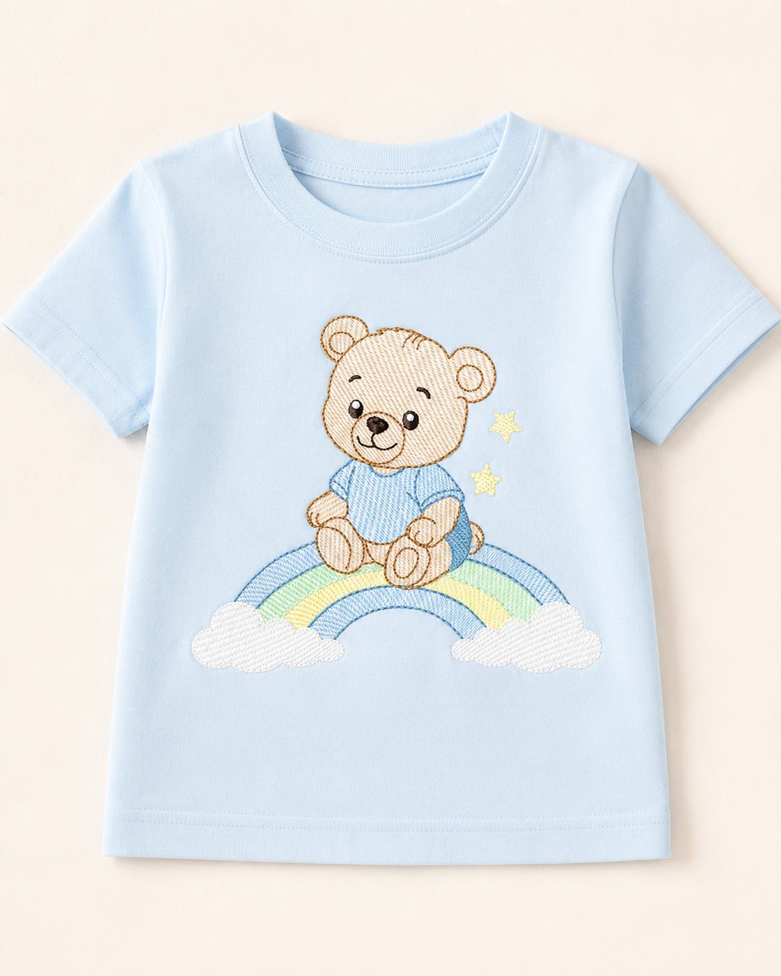 Baby Boy Bear embroidery design - Bear with rainbow machine pattern - Cute Teddy Bear (Digital download)