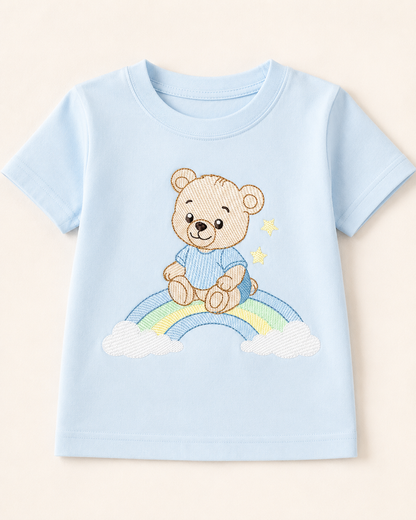 Baby Boy Bear embroidery design - Bear with rainbow machine pattern - Cute Teddy Bear (Digital download)