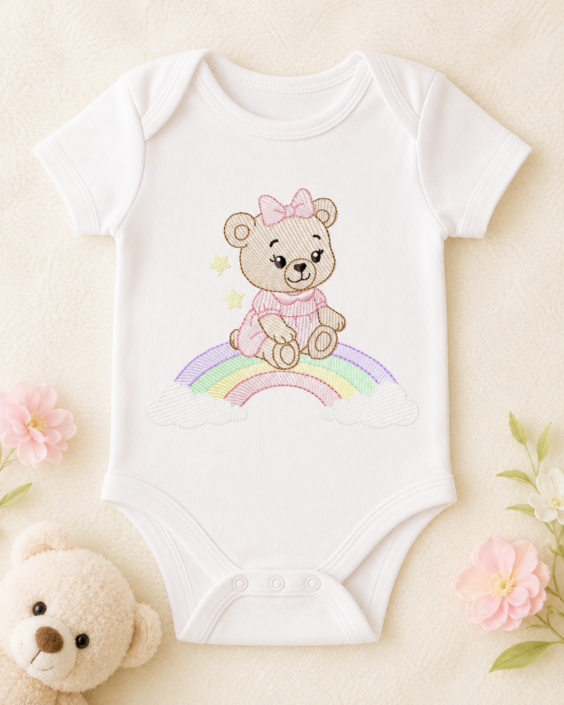 Baby Bear embroidery design - Sister Bear with rainbow machine pattern - Cute Teddy Bear (Digital download)
