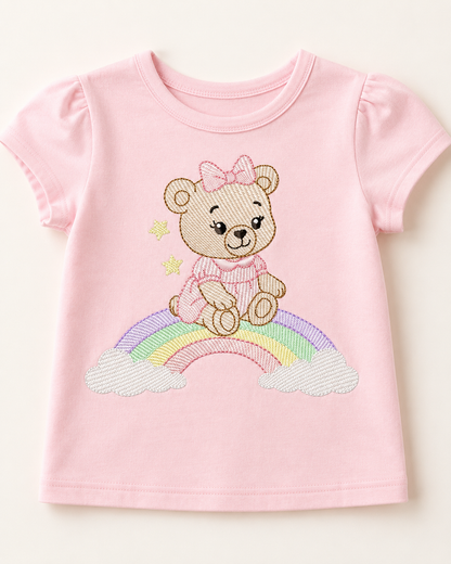 Baby Bear embroidery design - Sister Bear with rainbow machine pattern - Cute Teddy Bear (Digital download)
