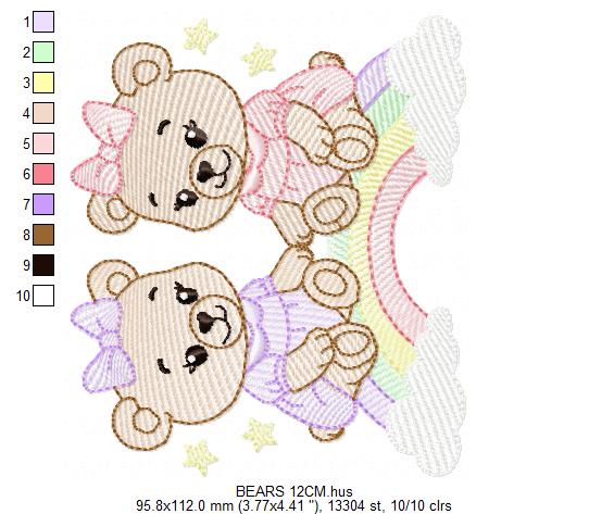 Baby Bear embroidery design - Bear sisters with rainbow machine pattern - Cute Teddy Bear (Digital download)