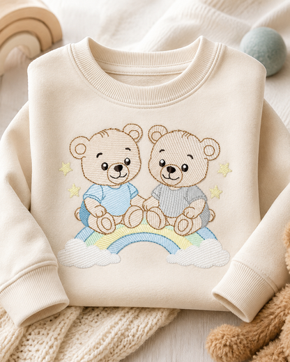 Baby Bear Brothers embroidery design - Baby boy Bear with rainbow machine pattern - Cute Teddy Bear (Digital download)