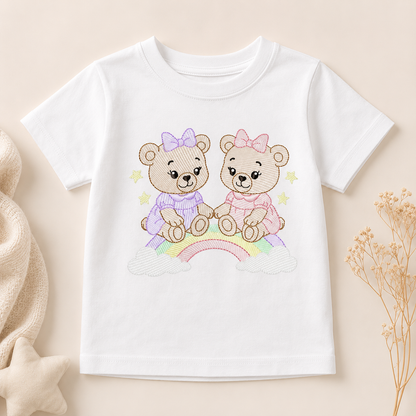 Baby Bear embroidery design - Bear sisters with rainbow machine pattern - Cute Teddy Bear (Digital download)