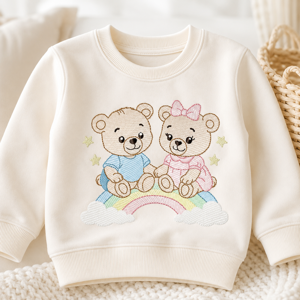 Baby Bear embroidery design - Brother and Sister with rainbow machine pattern - Cute Teddy Bear (Digital download)