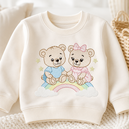 Baby Bear embroidery design - Brother and Sister with rainbow machine pattern - Cute Teddy Bear (Digital download)