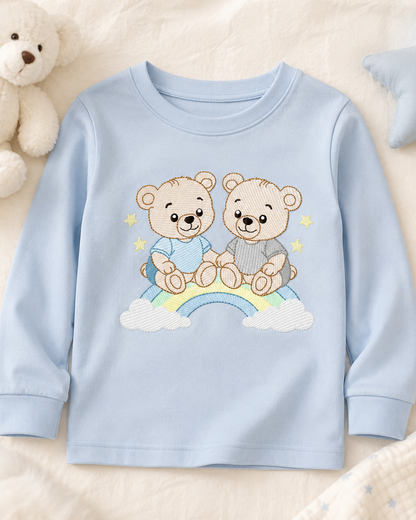 Baby Bear Brothers embroidery design - Baby boy Bear with rainbow machine pattern - Cute Teddy Bear (Digital download)