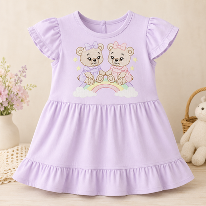 Baby Bear embroidery design - Bear sisters with rainbow machine pattern - Cute Teddy Bear (Digital download)