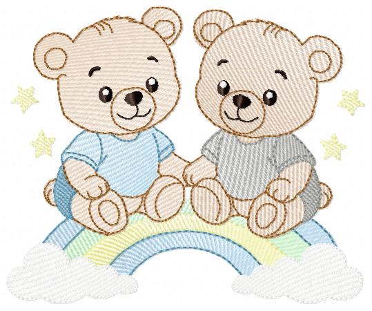 Baby Bear Brothers embroidery design - Baby boy Bear with rainbow machine pattern - Cute Teddy Bear (Digital download)