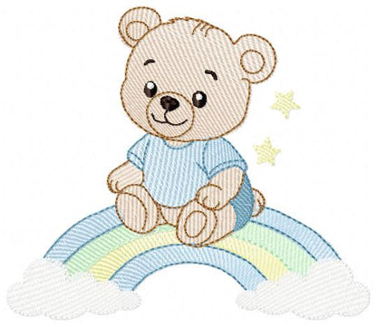 Baby Boy Bear embroidery design - Bear with rainbow machine pattern - Cute Teddy Bear (Digital download)