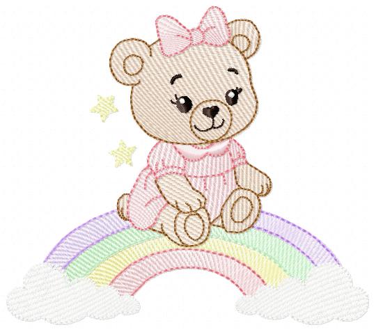 Baby Bear embroidery design - Sister Bear with rainbow machine pattern - Cute Teddy Bear (Digital download)
