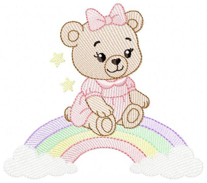 Baby Bear embroidery design - Sister Bear with rainbow machine pattern - Cute Teddy Bear (Digital download)