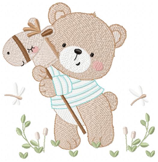 Teddy Bear embroidery designs - Baby boy Bear with toy horse machine pattern - Cute Teddy Bear (Digital download)