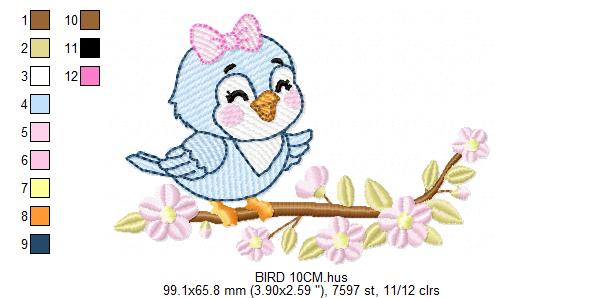Baby Girl Bird embroidery designs - Family Bird machine embroidery pattern - Family with flowers file - Instant digital download pes jef